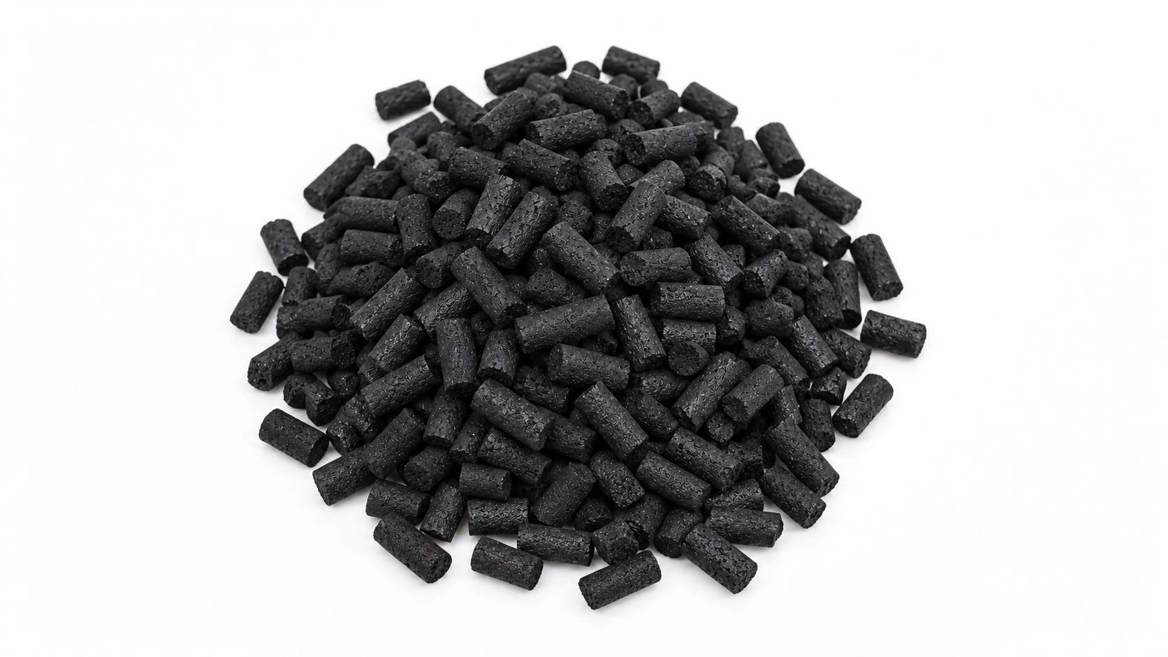 Overhead view of black pelletized activated carbon
